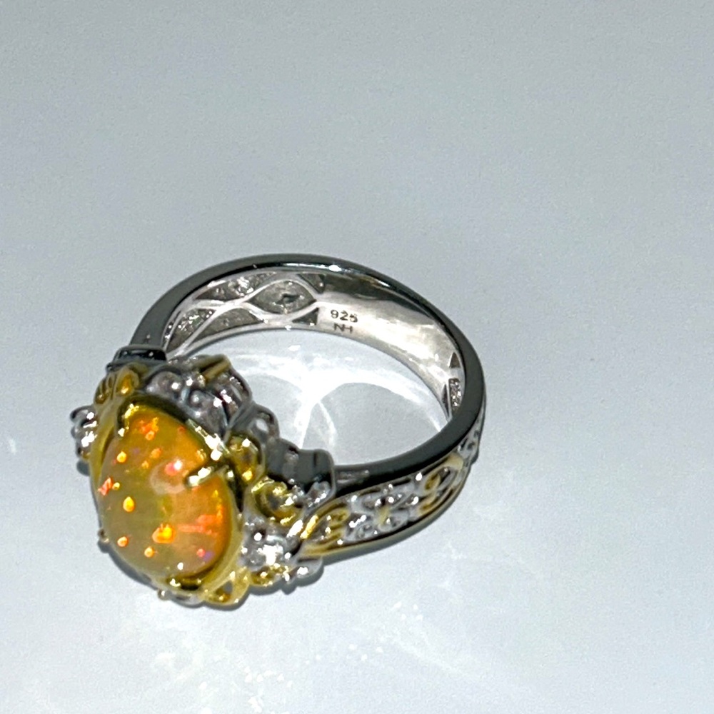NWOT Gems En Vogue Sterling 18K Ethiopian Opal White Topaz Designer Ring Boho - Picture 4 of 10